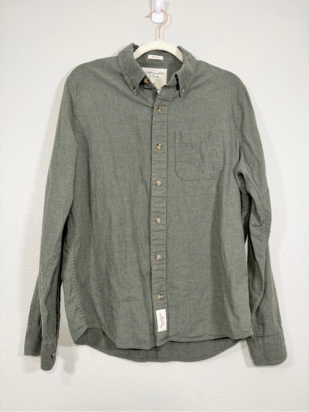 Abercrombie & Fitch Button Down Shirt Green Muscle Flannel 100% Cotton Men M